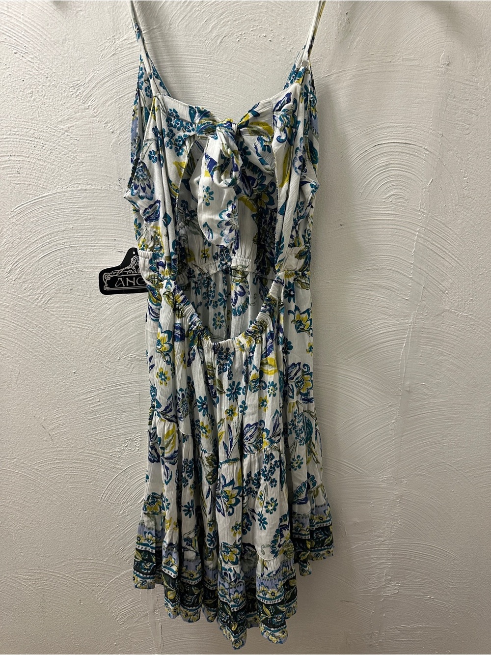 NWT Angie Womens White Blue Floral Tie Back Mini Dress Large - Picture 5 of 11